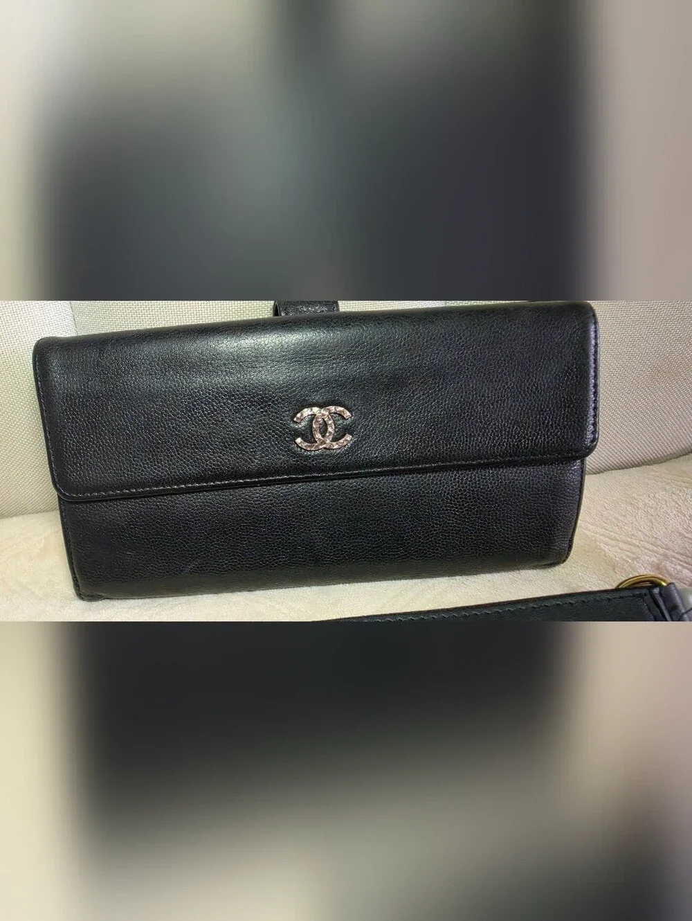 Authentic CHANEL Black  Leather Long Wallet